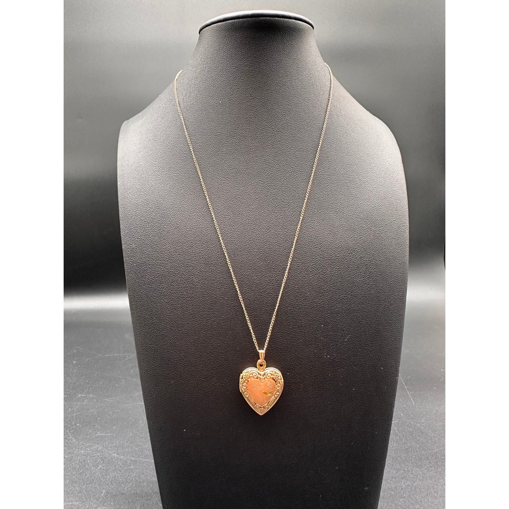 Vintage Mom Heart Locket Necklace 1/20 14KT Gold Filled Rose Floral Engraved